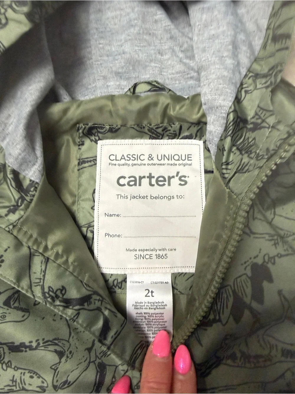 Carter's Dinosaur windbreaker hooded Jacket